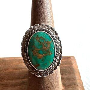 Native American Navajo Sterling Silver and Turquoise Ring 1970s Size 5 3/4